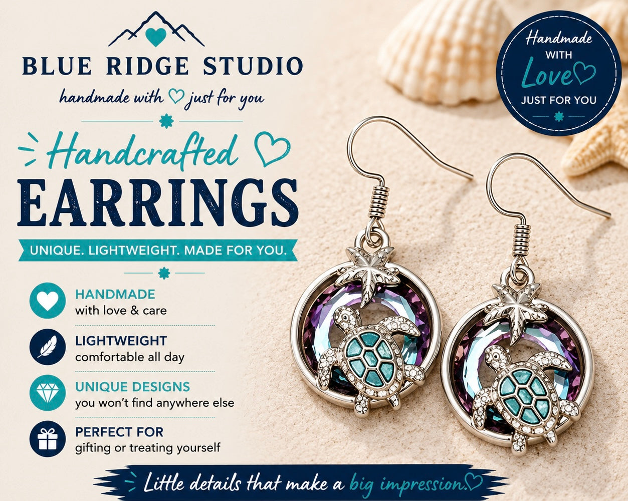 Silver Turtle & Starfish Earrings
