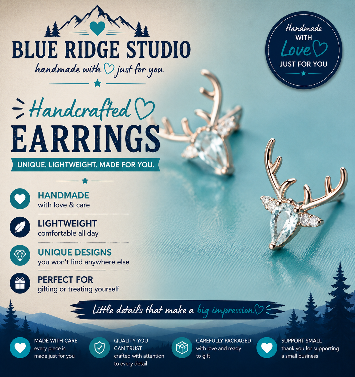 Crystal Deer Stud Earrings