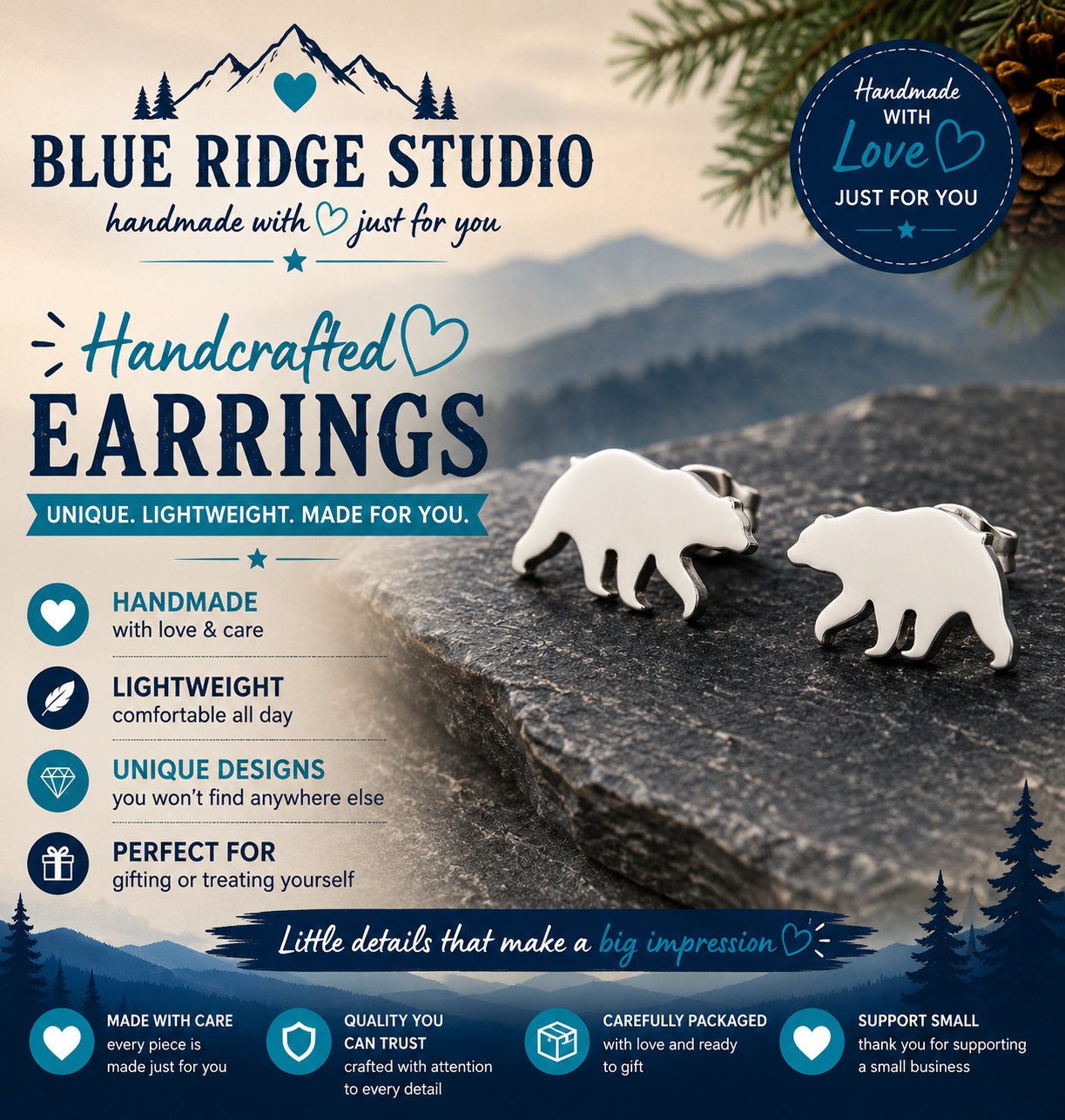Bear Silhouette Stud Earrings