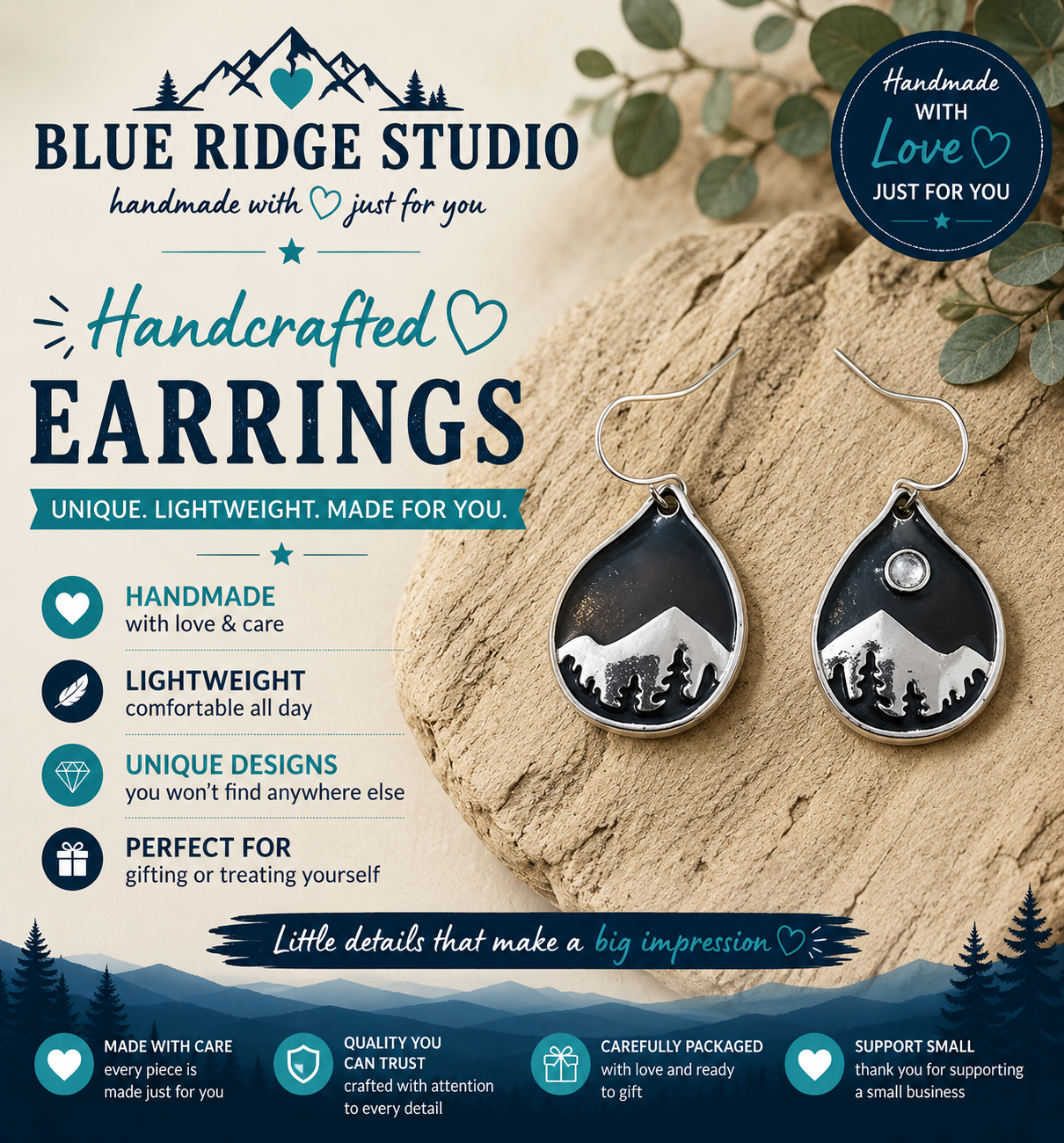 Moonlit Mountain Teardrop Earrings