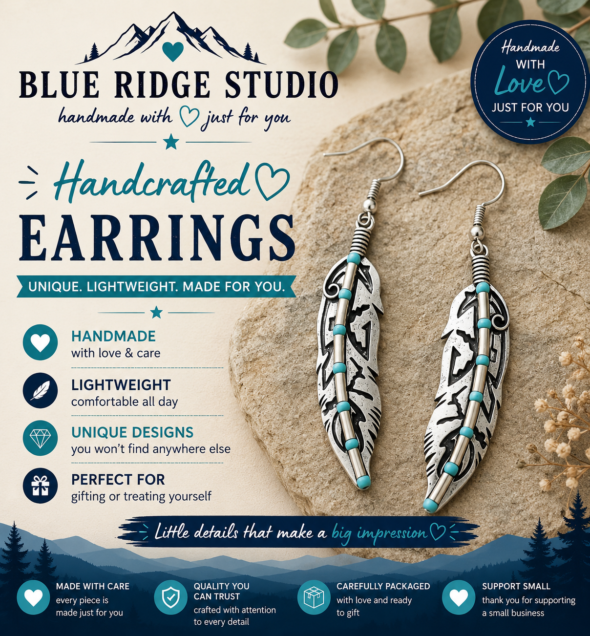 Turquoise Feather Earrings