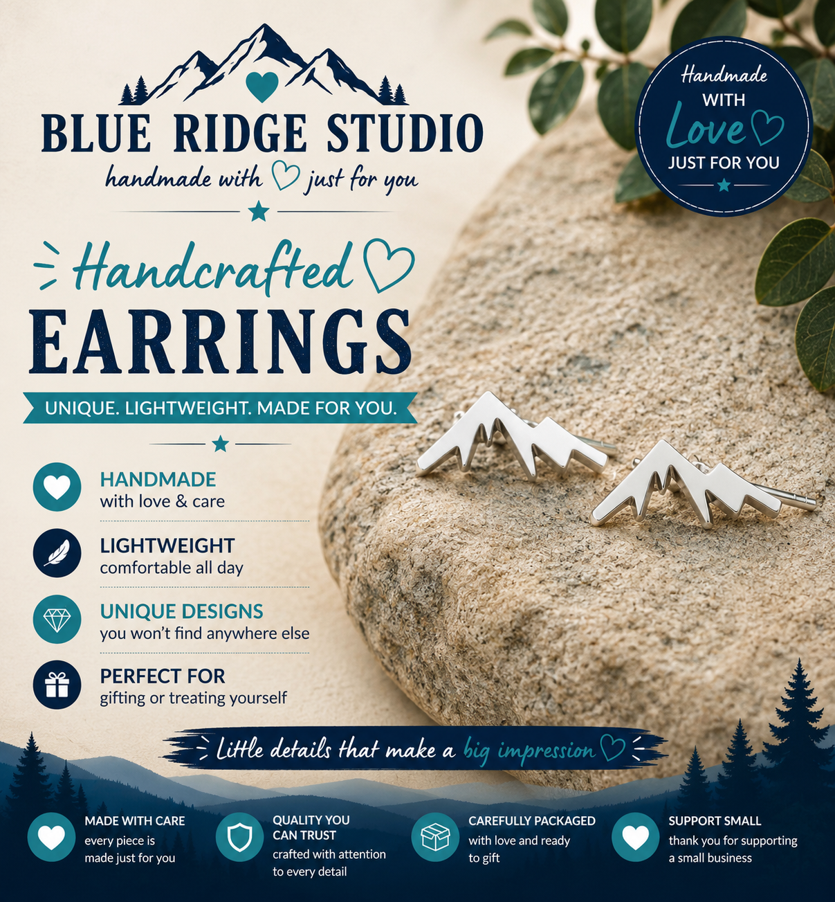 Silver Mountain Stud Earrings