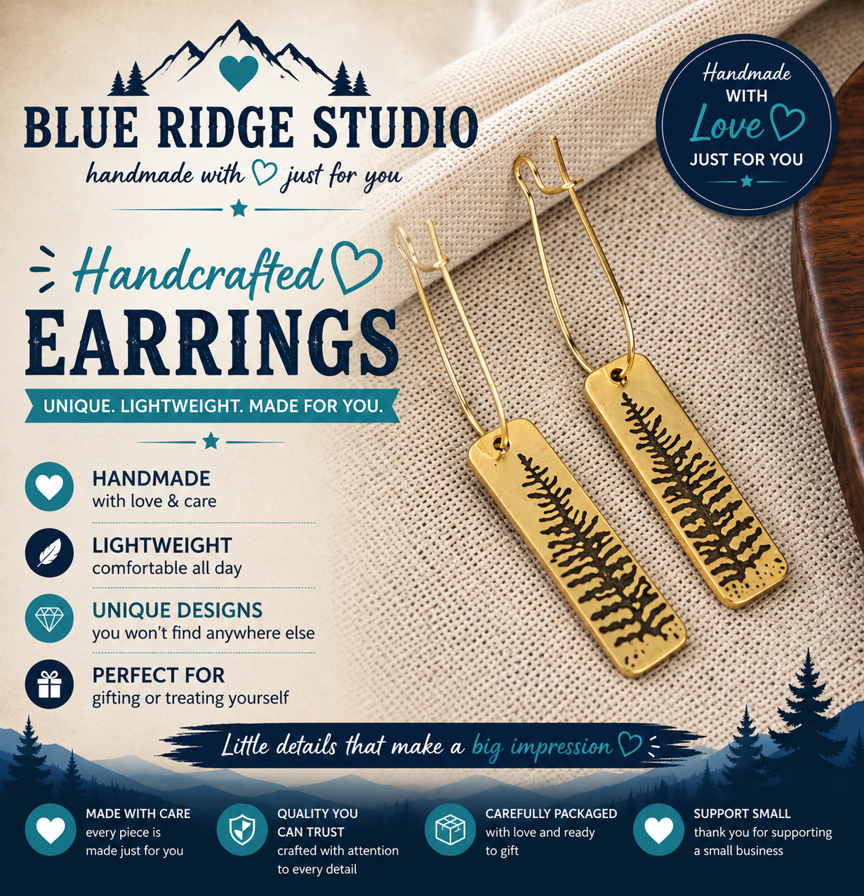 Gold Fern Bar Earrings