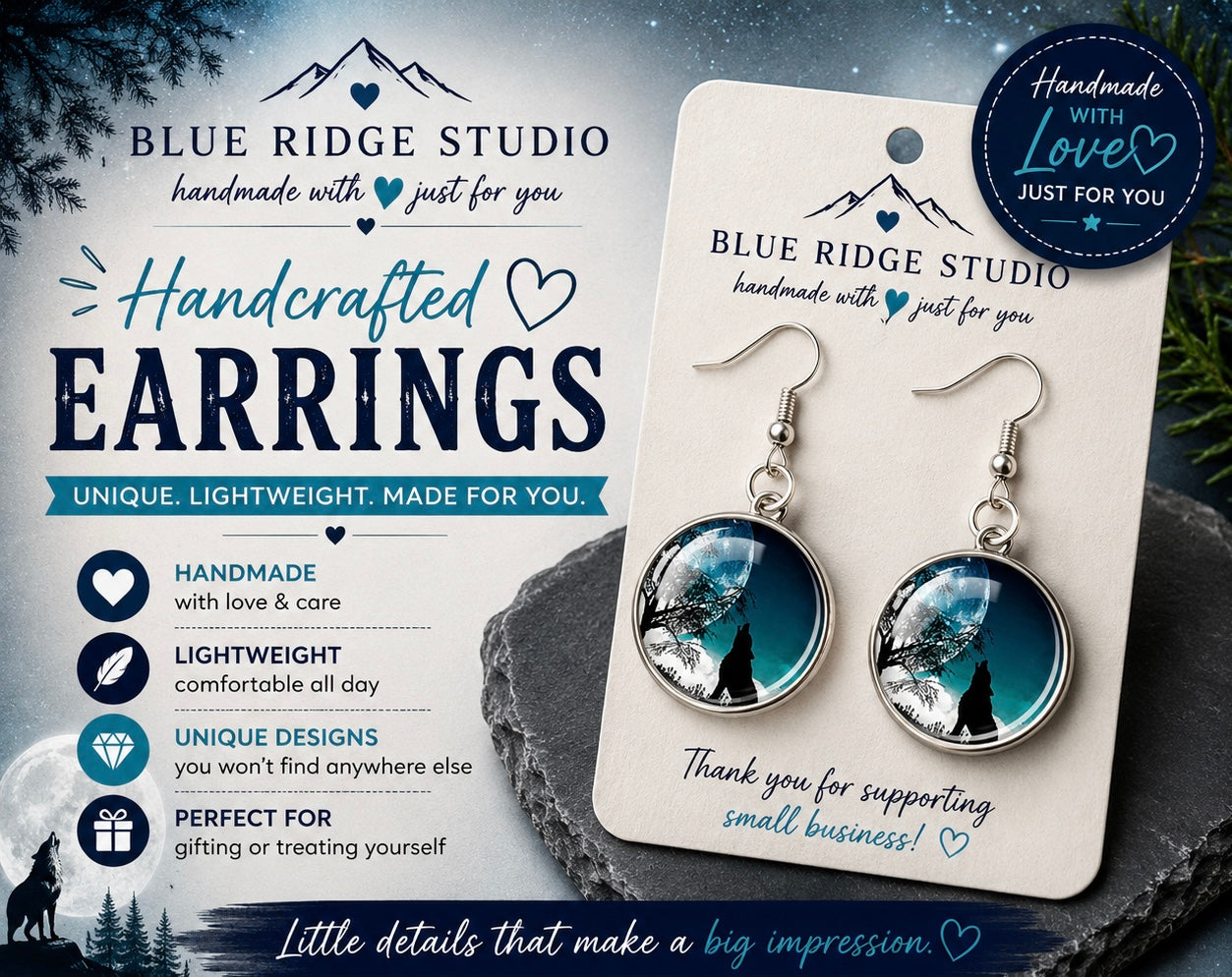 Midnight Wolf  Earrings