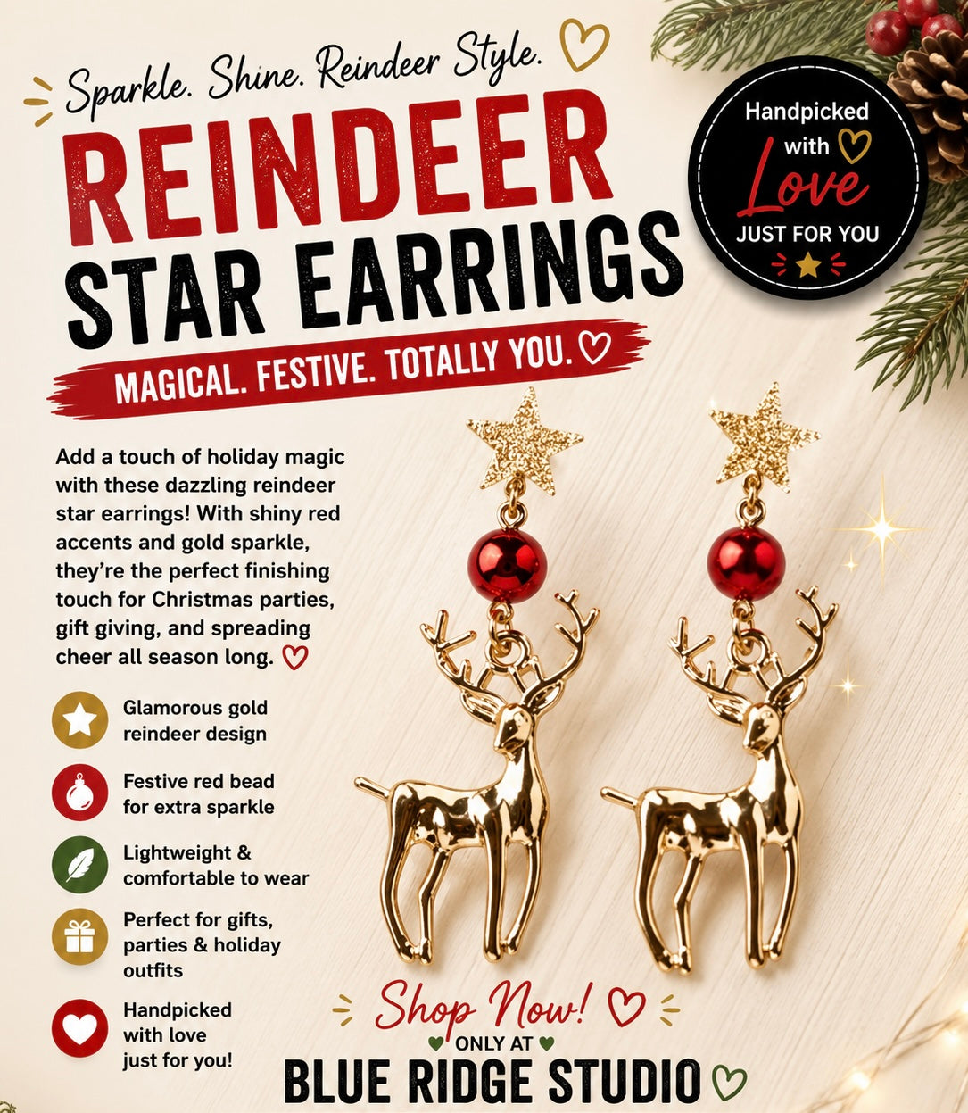 Reindeer Christmas Earrings