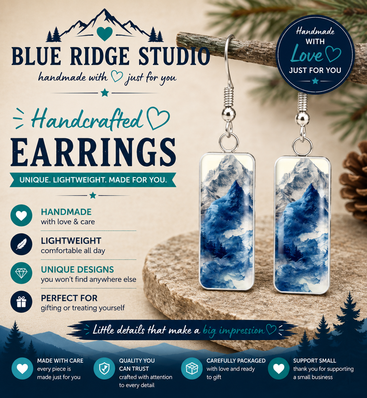 Watercolor Blue Mountain Earrings