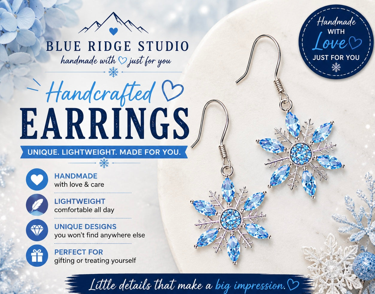 Silver & Blue Snowflake Earrings