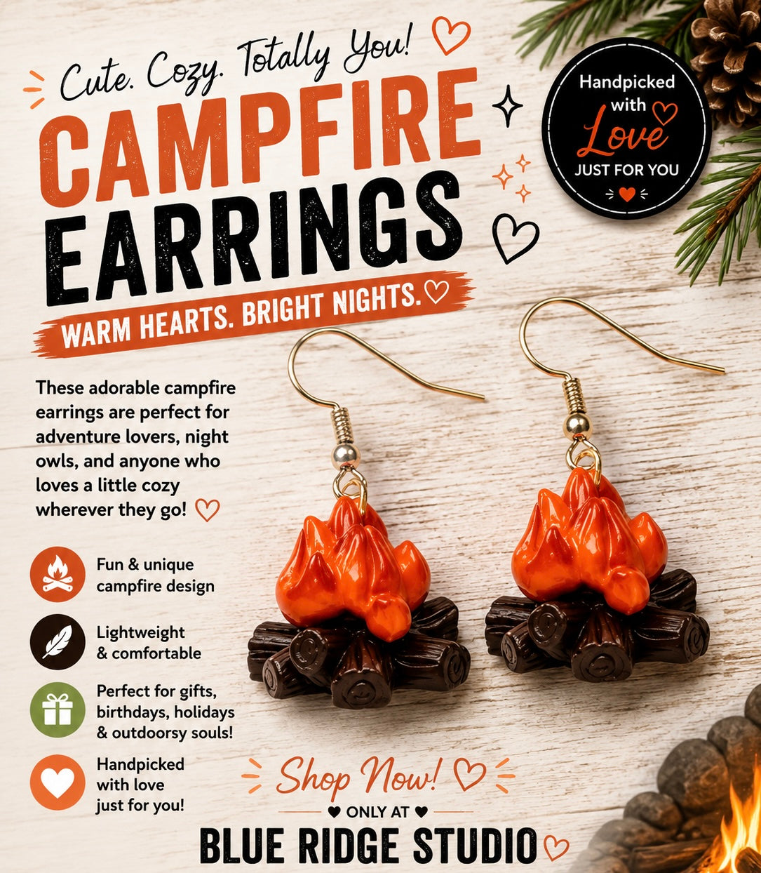 3D Campfire Earrings