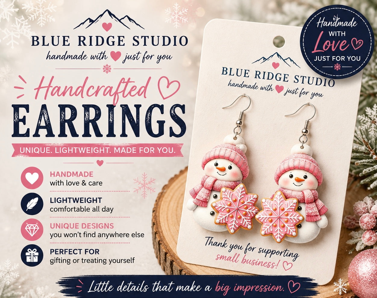 Pink Snowman Earrings