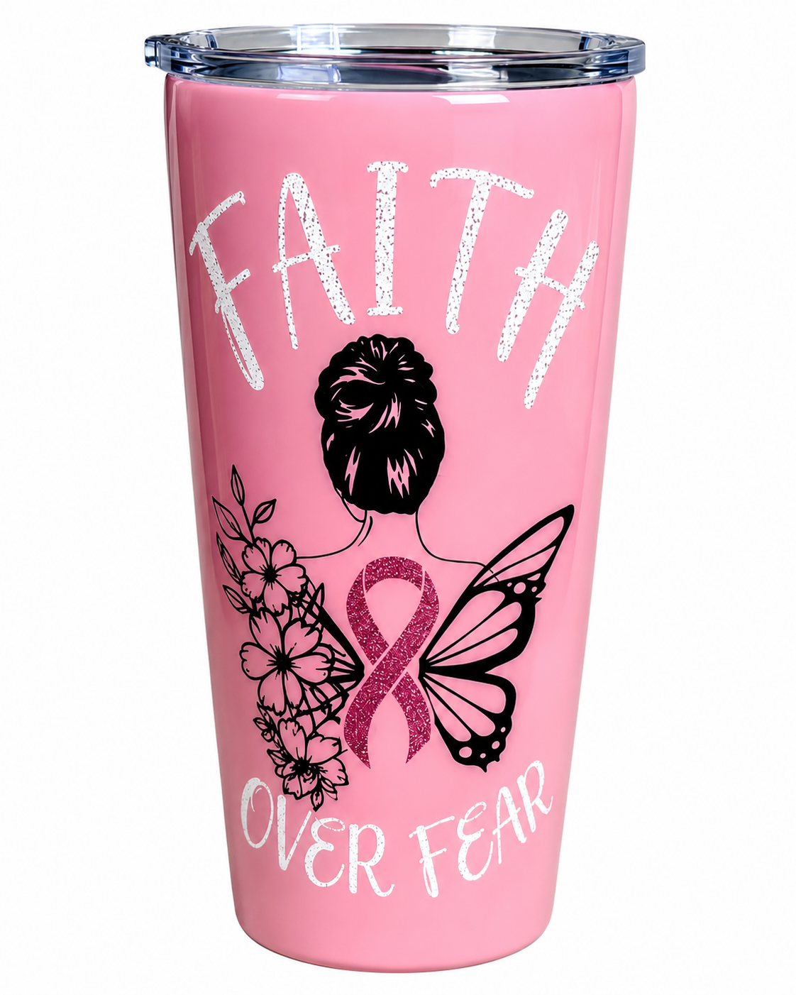 Faith Over Fear Breast Cancer Awareness Tumbler
