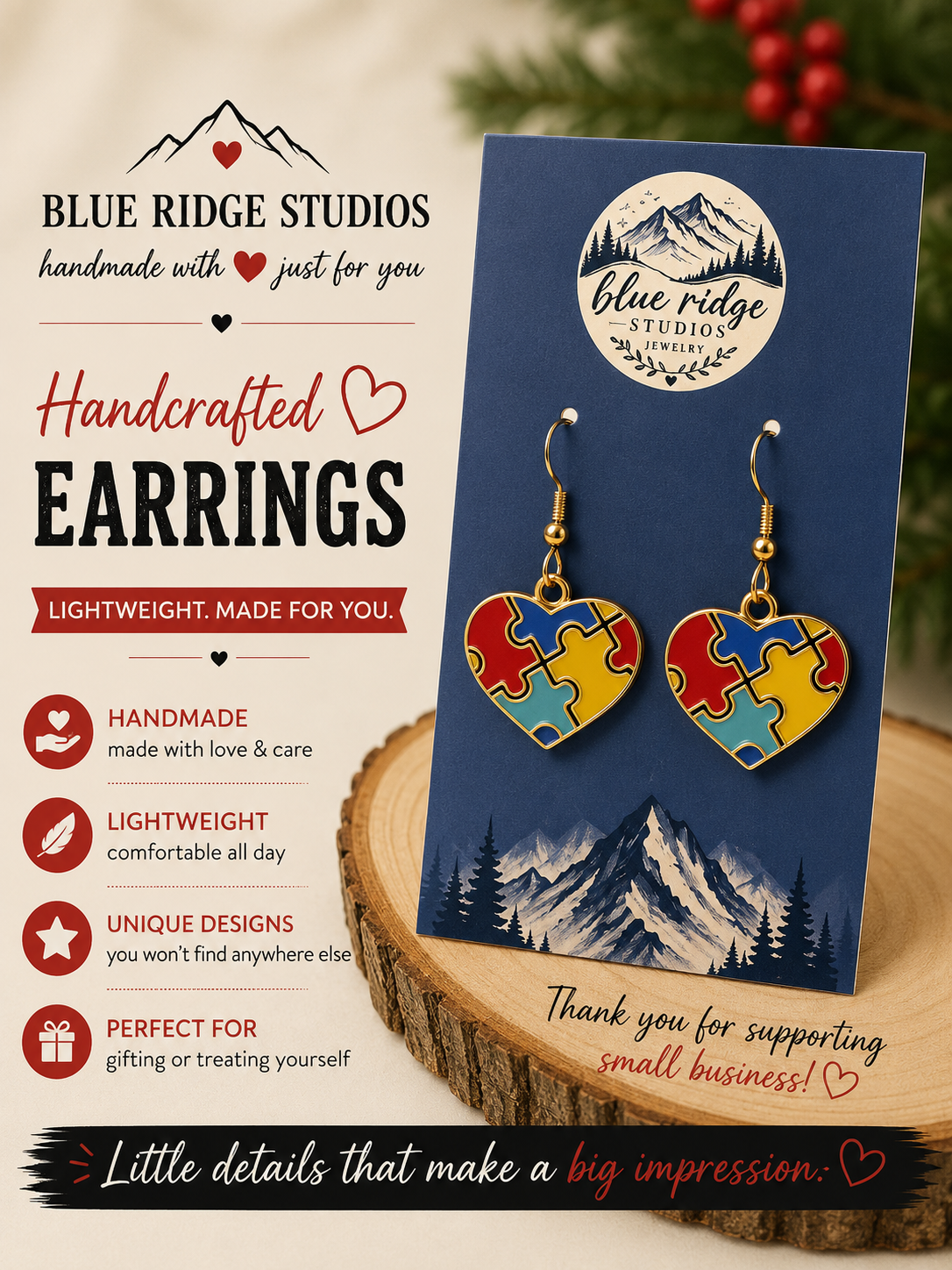 Autism Awareness Puzzle Heart Earrings