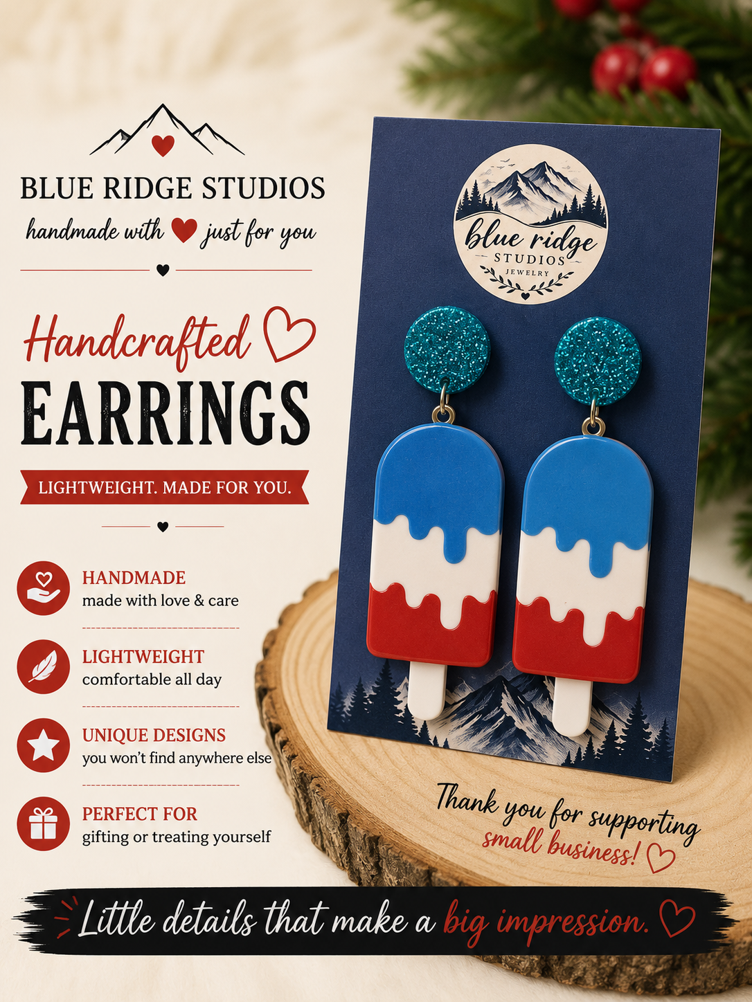 Bomb Pop Popsicle Patriotic Earrings