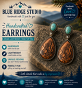 Turquoise & Tooled Leather Cactus Teardrop Earrings