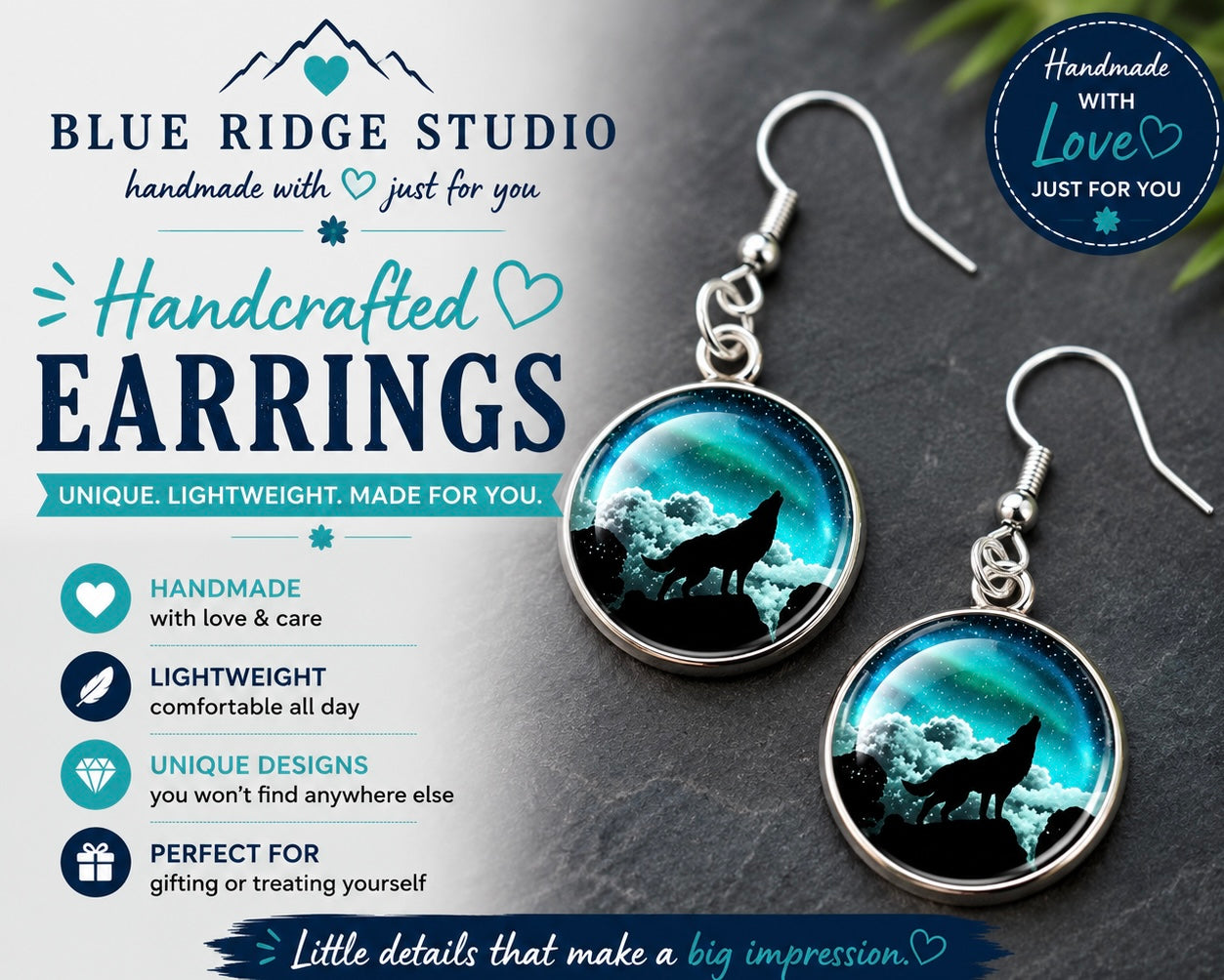 Midnight Green, Wolf Earrings