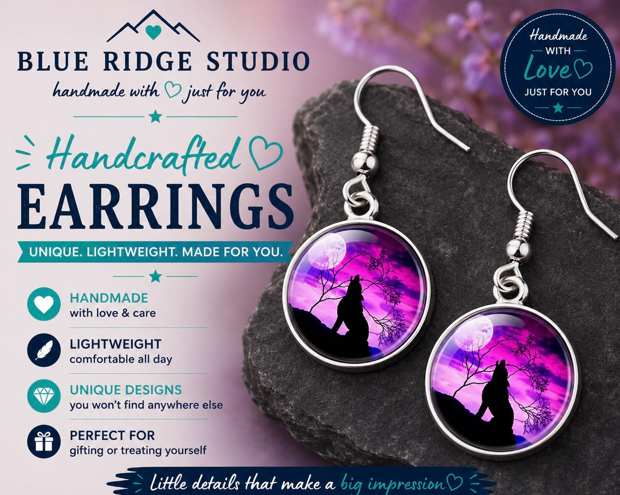 Purple Wolf Midnight Earrings