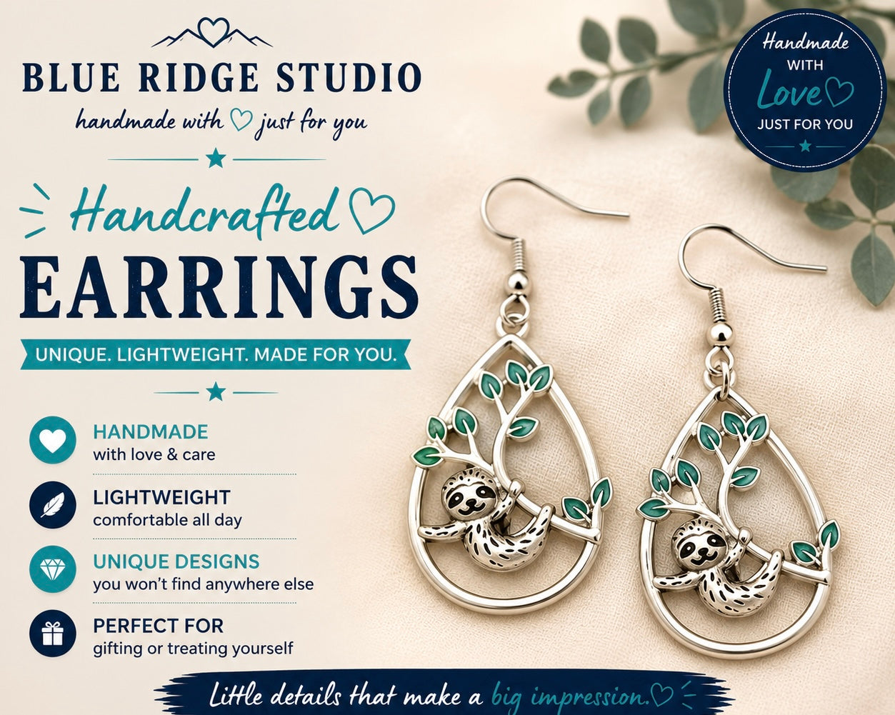 Sloth on Tree Branch Earrings